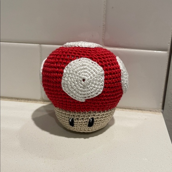 Handcrafted Mario Super Mushroom Figure Holiday Decor Amigurui Crochet Toy - Picture 3 of 8
